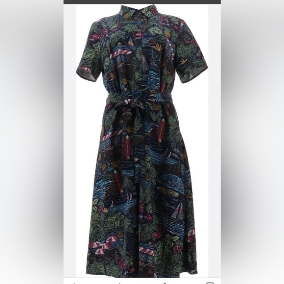 Vacation Print shirtdress small (runs big) like new worn once shirt sleeves - Picture 1 of 9